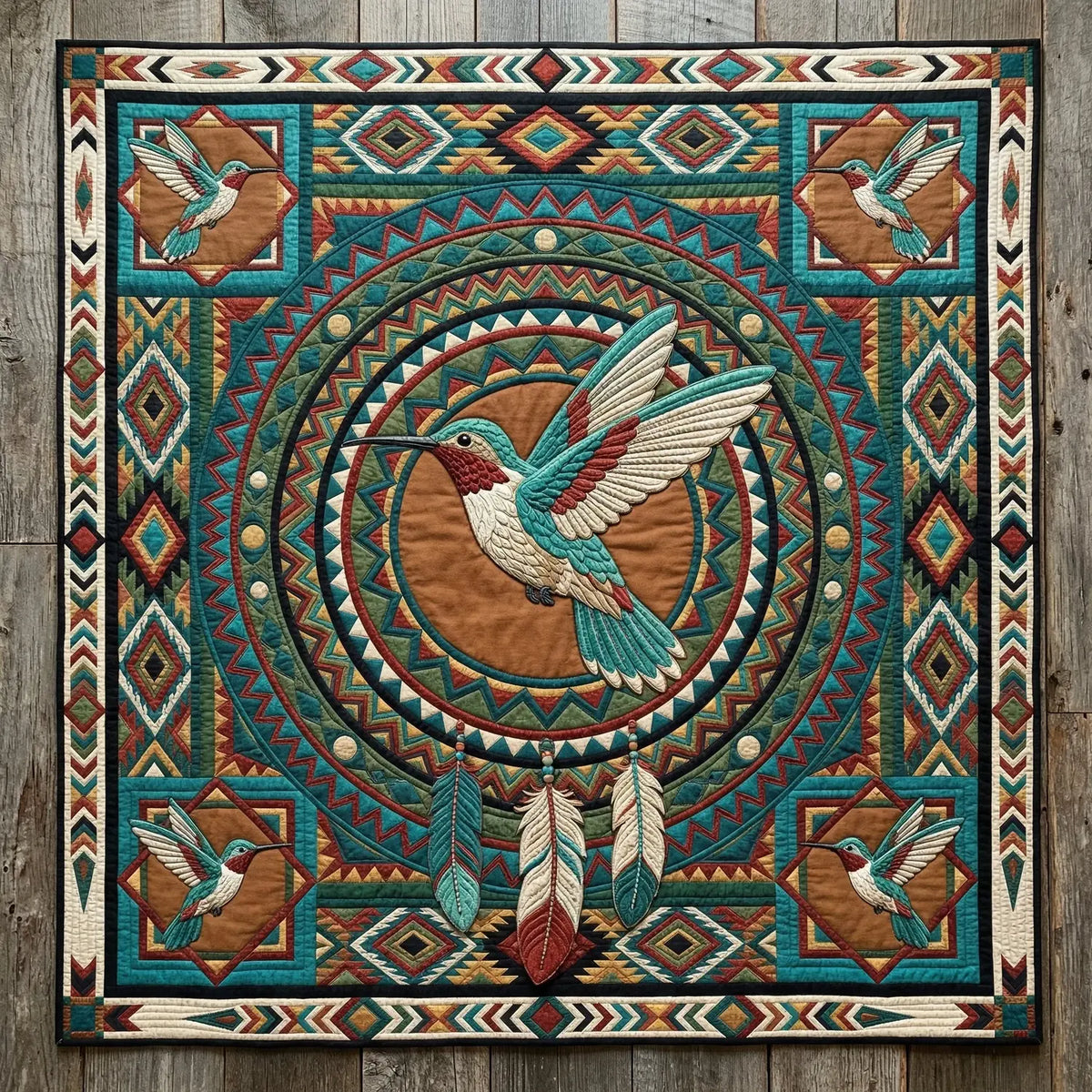 Tribal Hummingbird Quilt Blanket