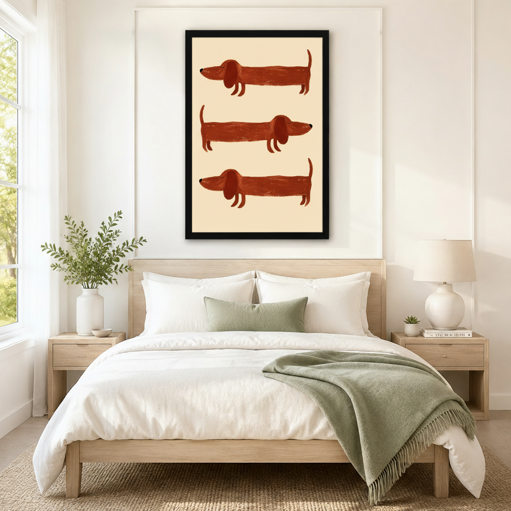 Retro Dachshund Trio Whimsical Canvas Wall Art