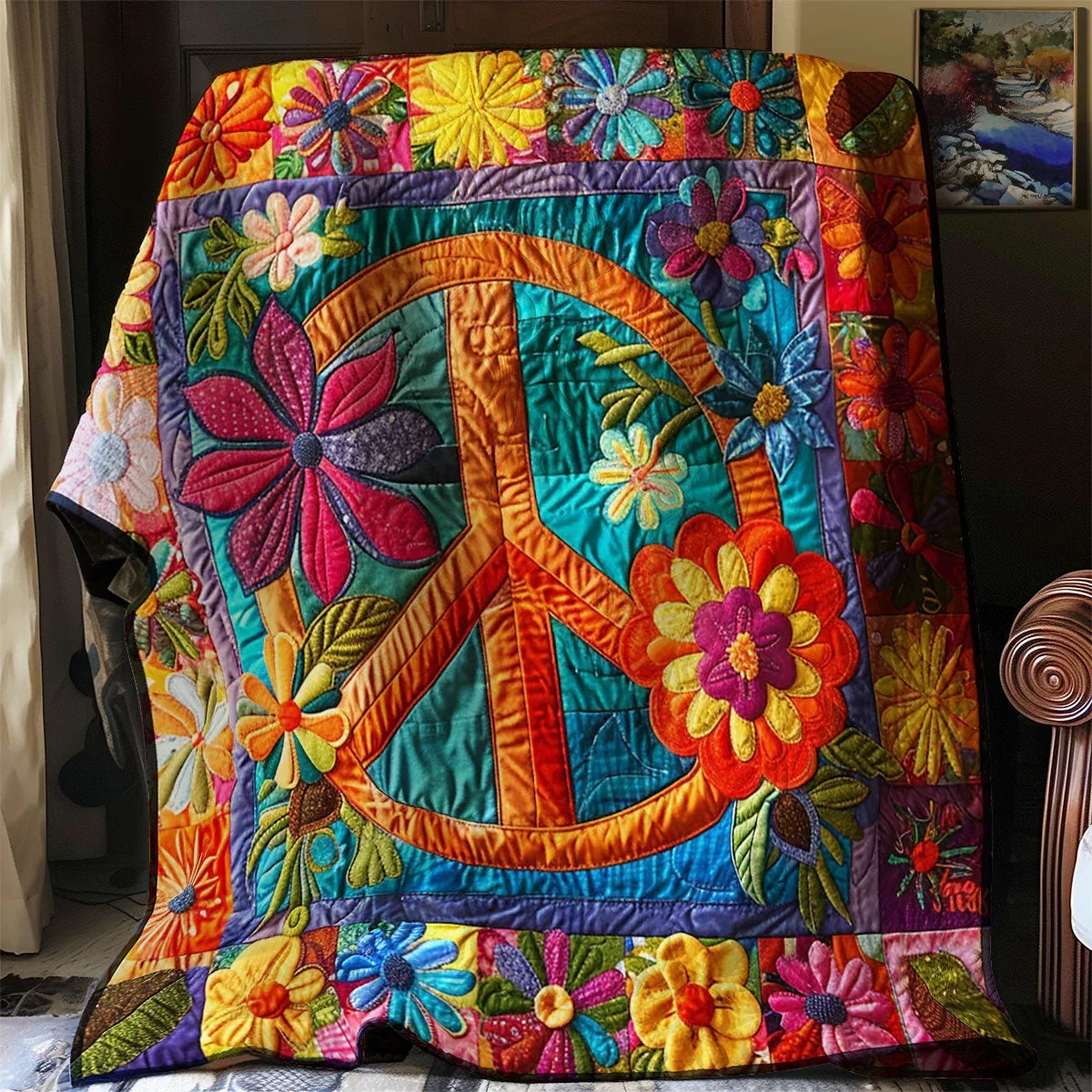 Trippy Hippie Sign Quilt Blanket