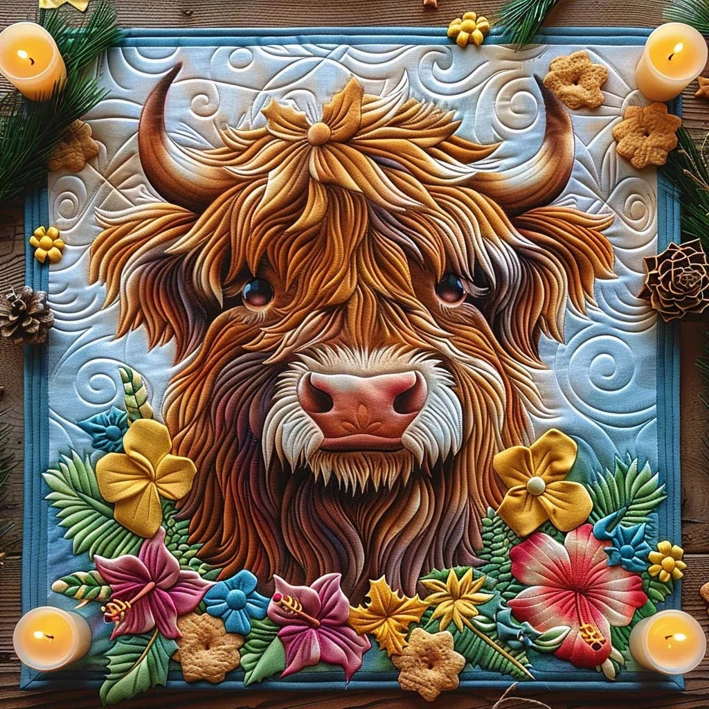 Tropical Cow Quilted Table Topper