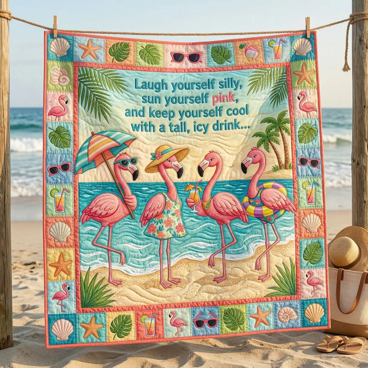 Tropical Flamingo Fun Quilt Blanket