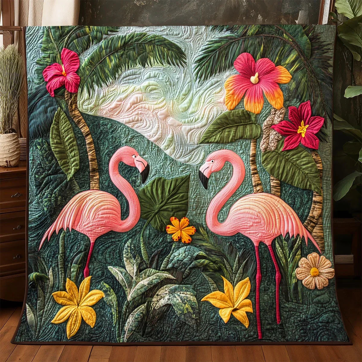 Tropical Flamingo Quilt Blanket