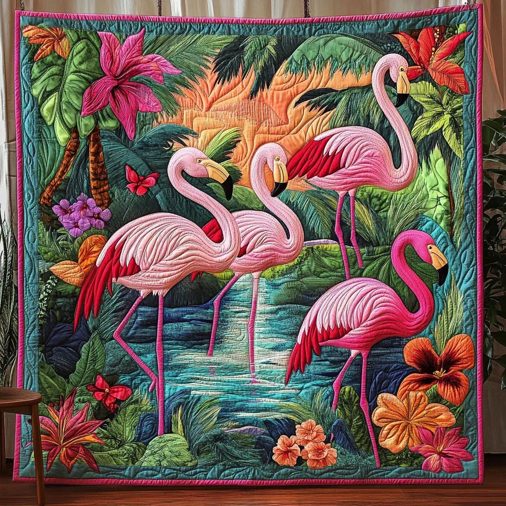 Tropical Flamingo Quilt Blanket