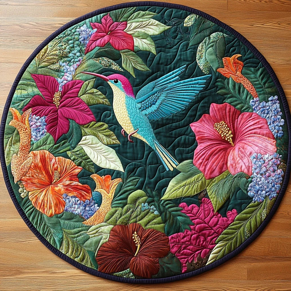 Tropical Hummingbird Quilted Round Mat