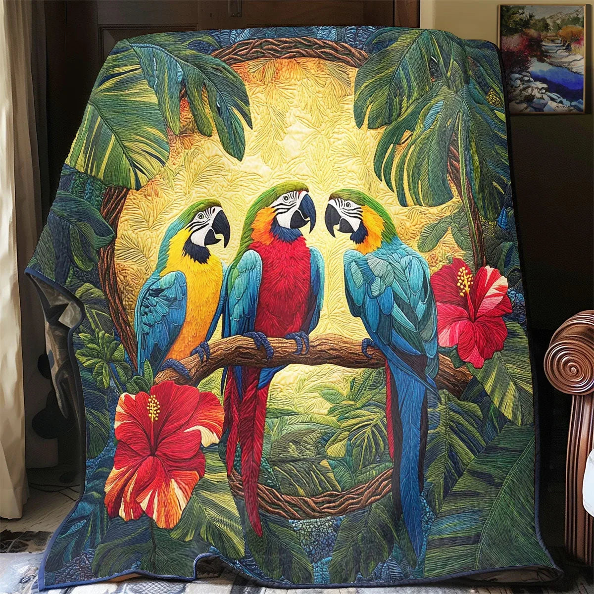 Tropical Parrot Charm Quilt Blanket