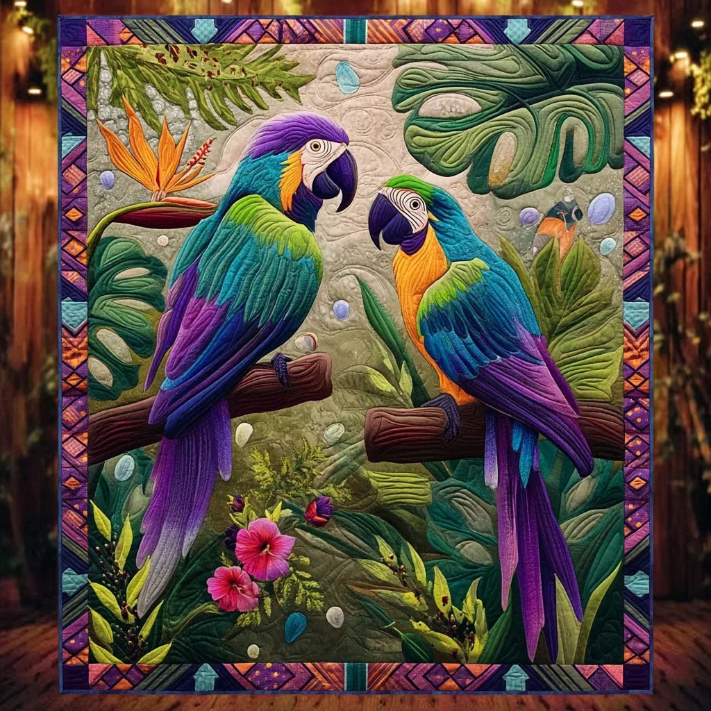 Tropical Parrot Quilt Blanket