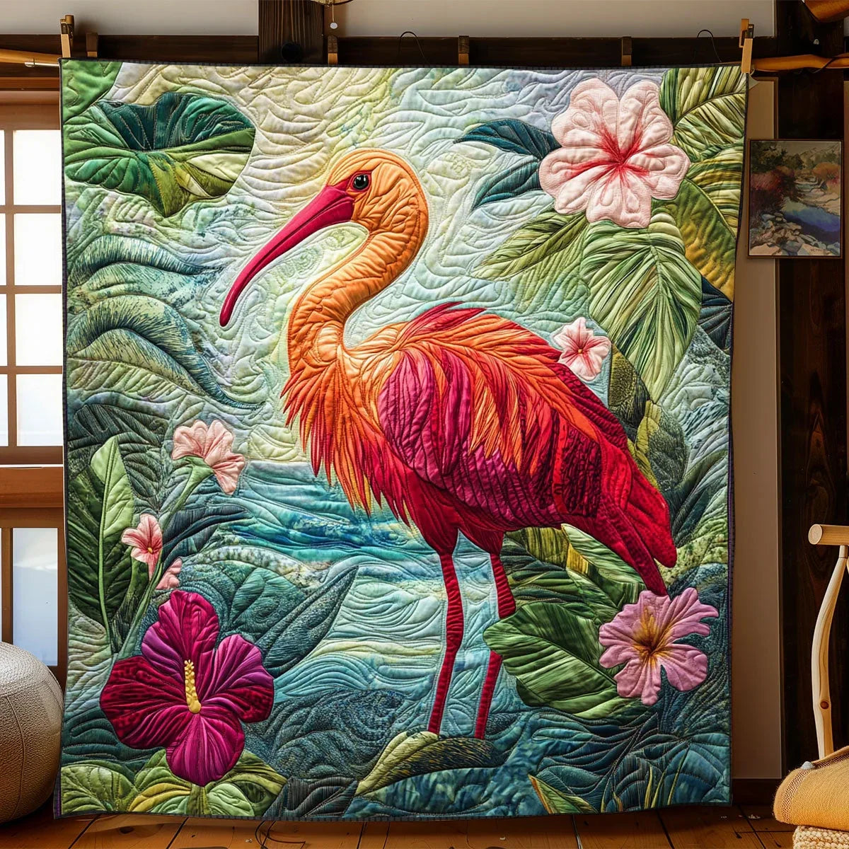 Tropical Scarlet Ibis Quilt Blanket