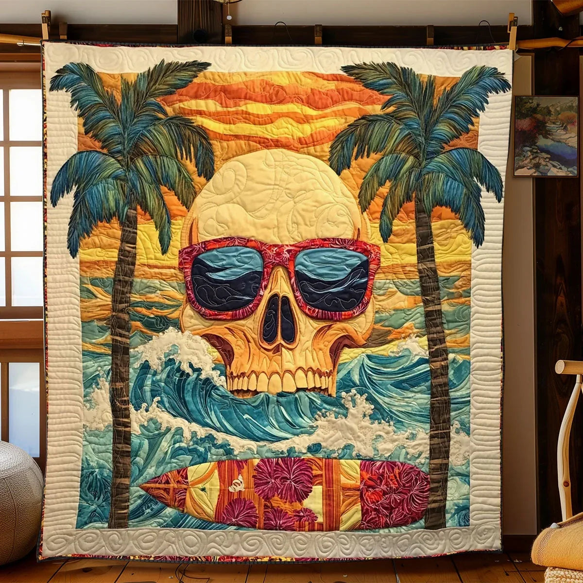 Tropical Skull Quilt Blanket
