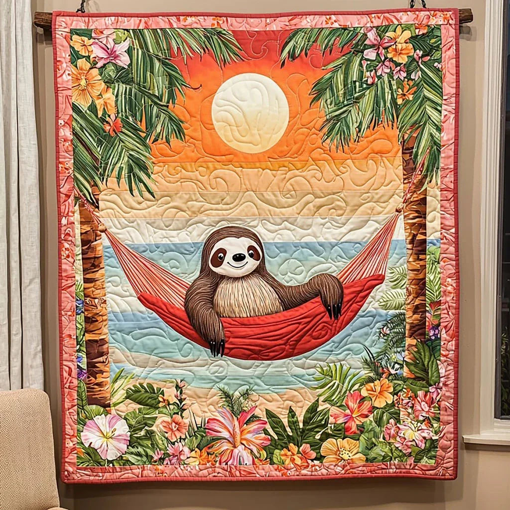 Tropical Summer Sloth Quilt Blanket