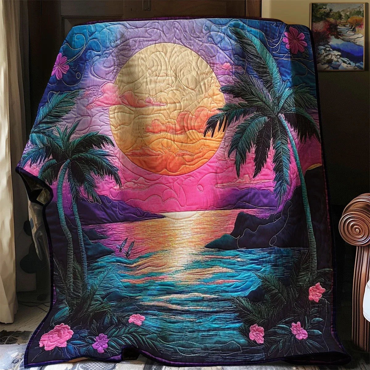 Tropical Surreal Sunset Quilt Blanket