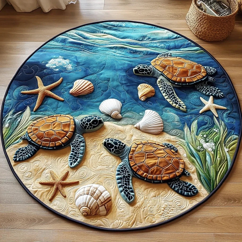 Turtle Coral Garden Quilted Round Mat