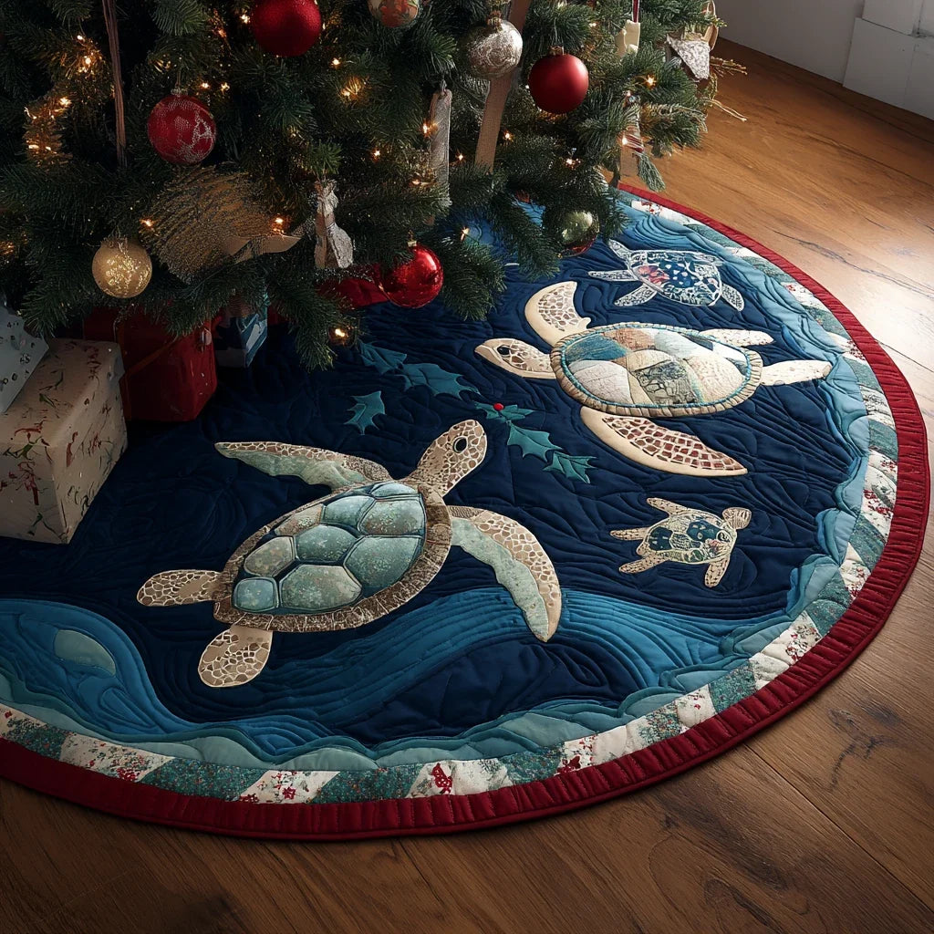 Turtle Journey Christmas Quilted Tree Skirt