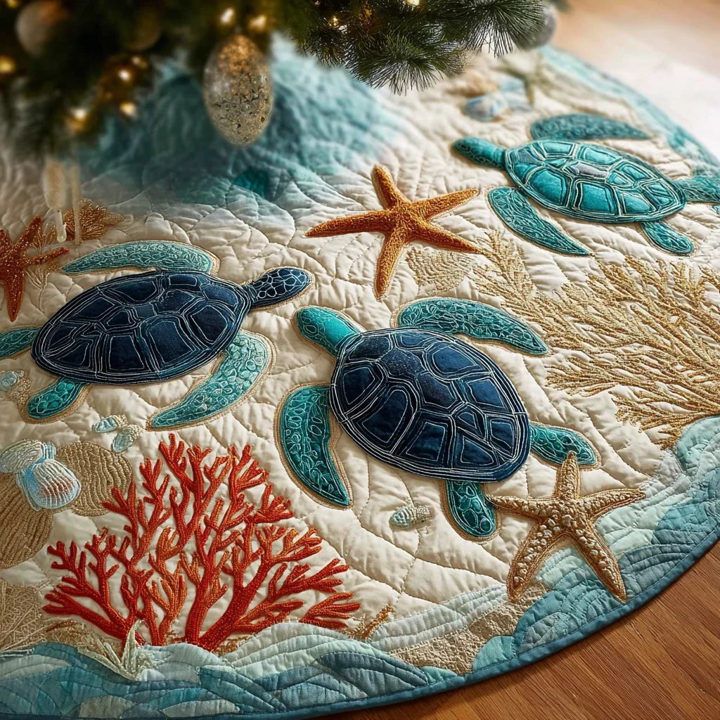 Turtle Journey Christmas Quilted Tree Skirt