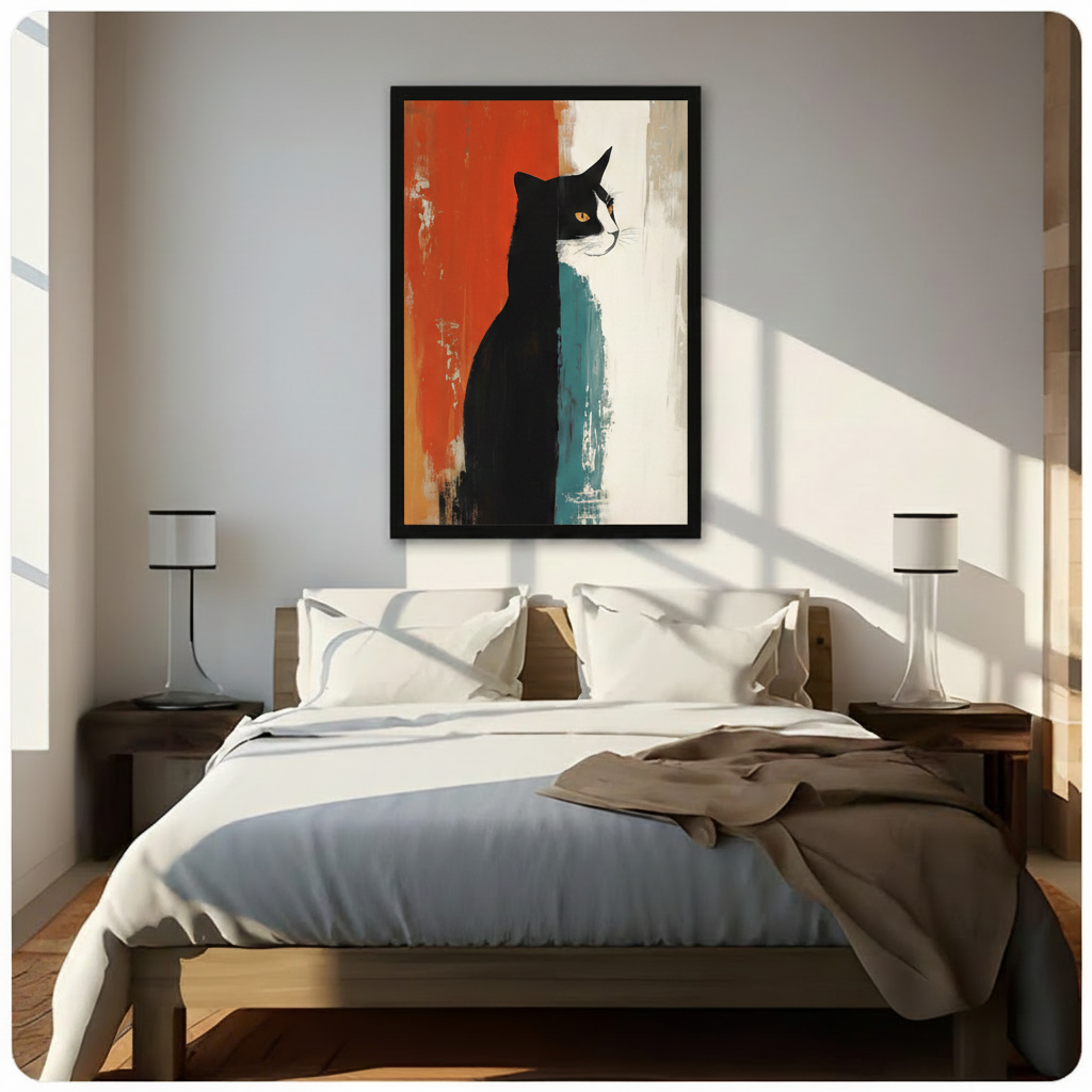 Tuxedo Cat Abstract Oil Painting Canvas Art Wall Art