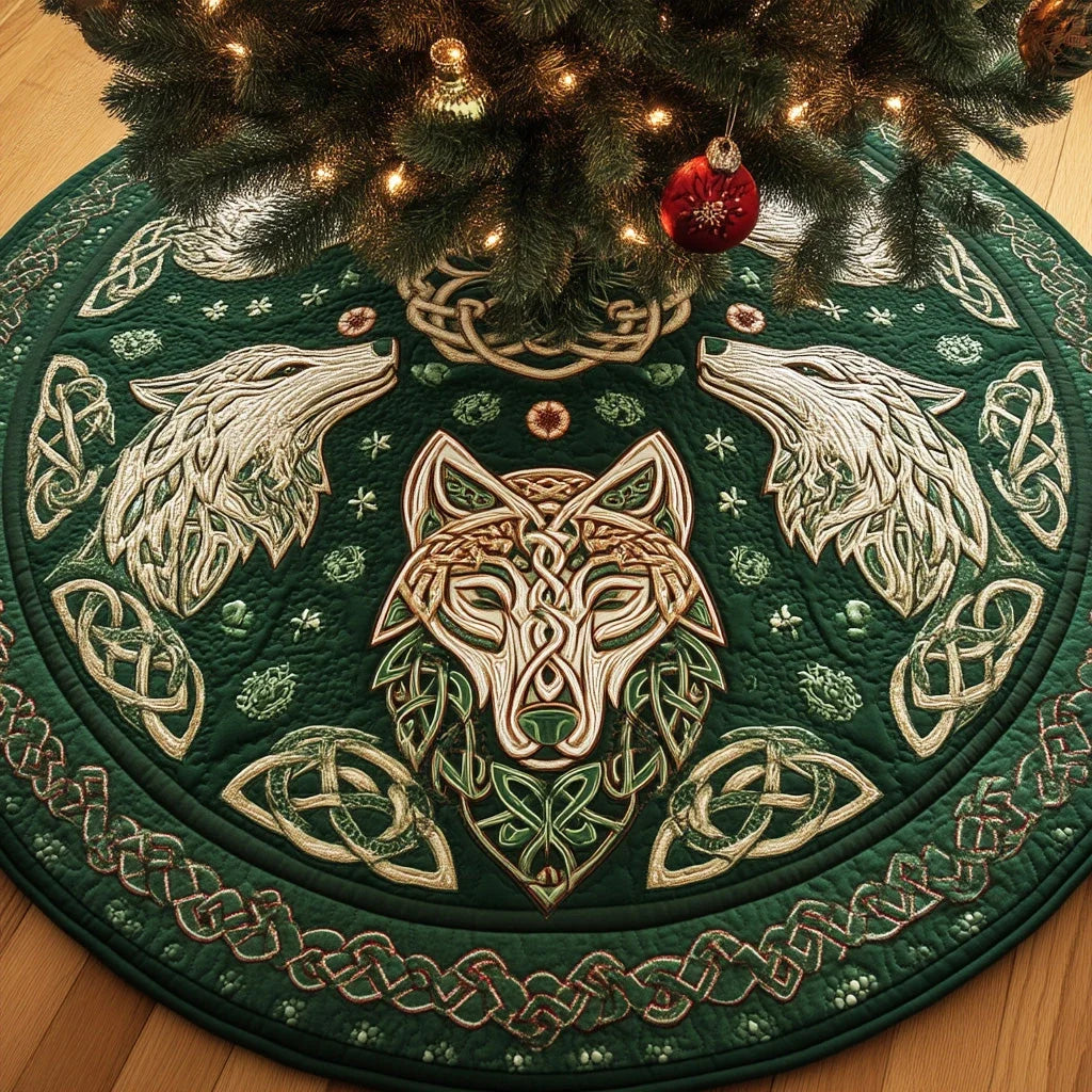 Twin Wolf Knot Christmas Quilted Tree Skirt