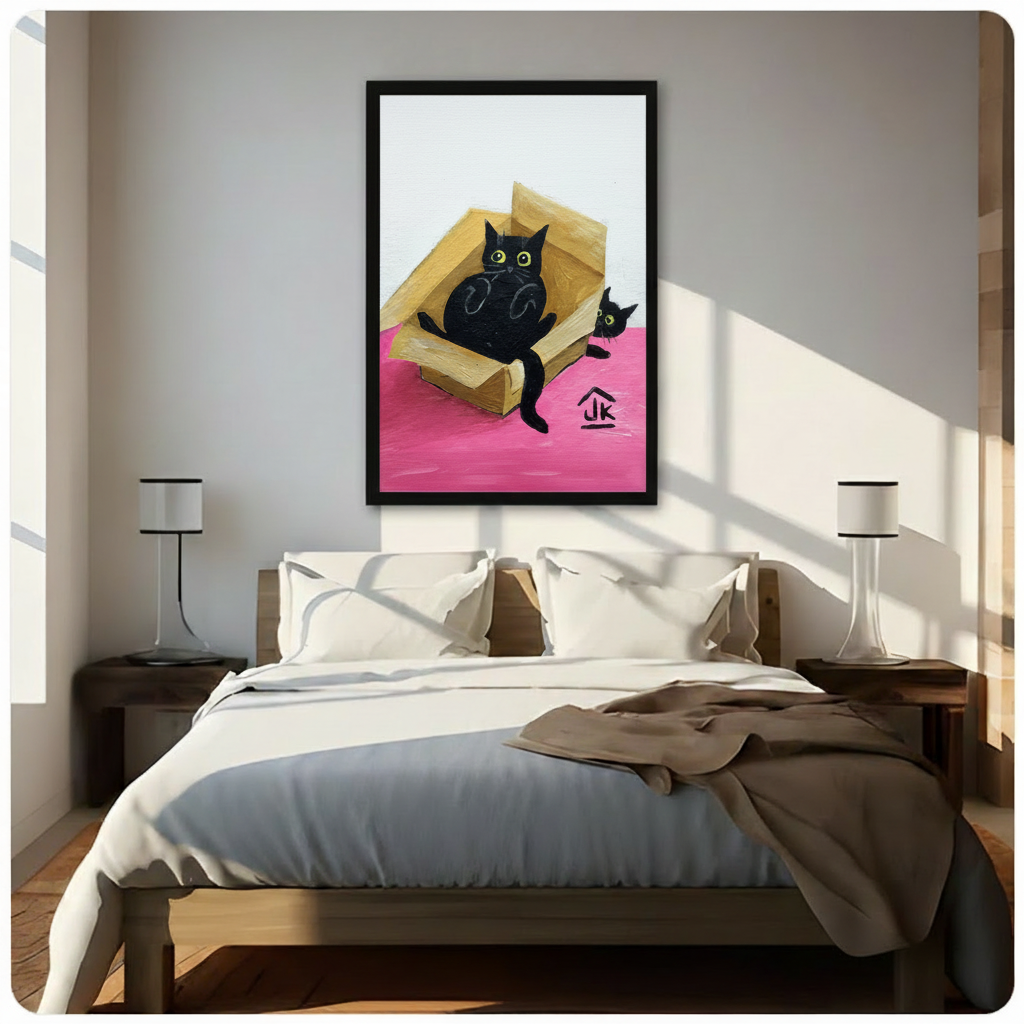 Black Cats in Box Colorful Oil Painting Canvas Art