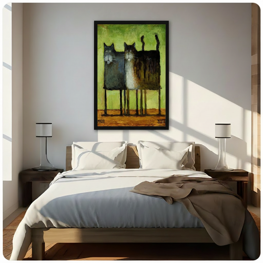 Two Black Cats Quirky Oil Painting Canvas Art