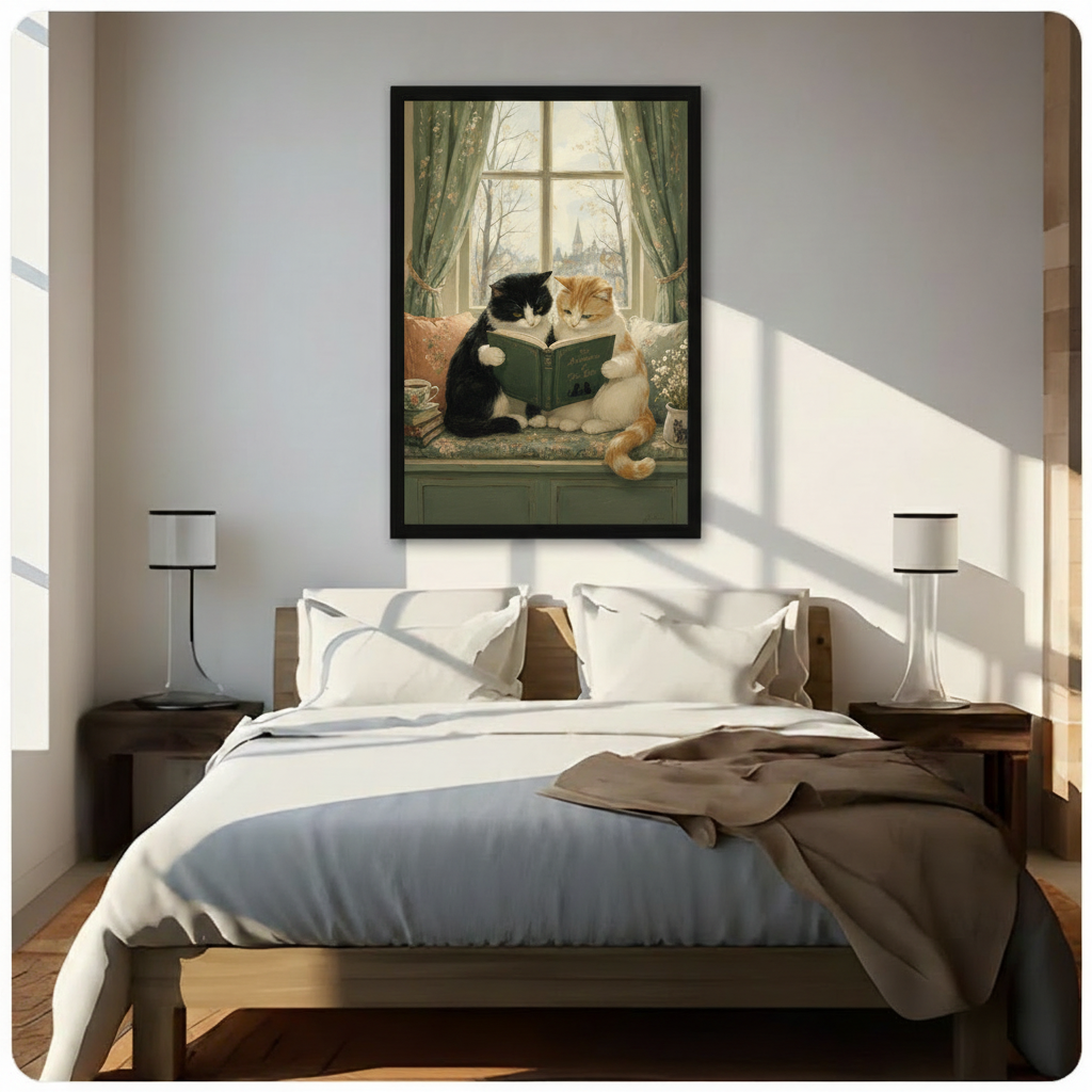 Victorian Cats Reading Canvas Wall Art