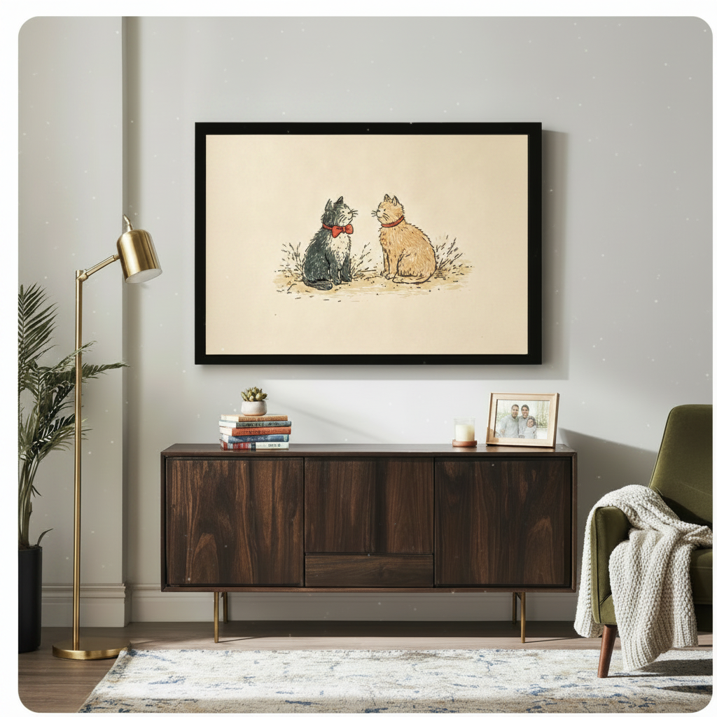 Vintage Two Cats Retro Illustration Canvas Art