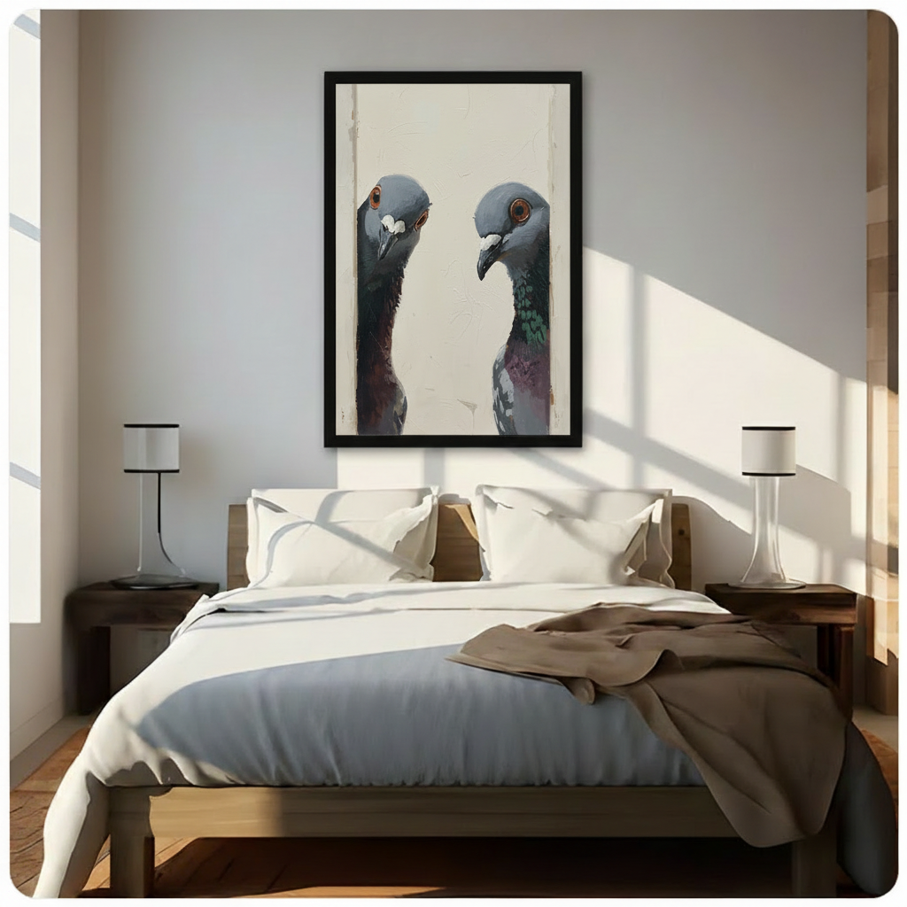 Two Pigeons Oil Painting Portrait Canvas Art Wall Art