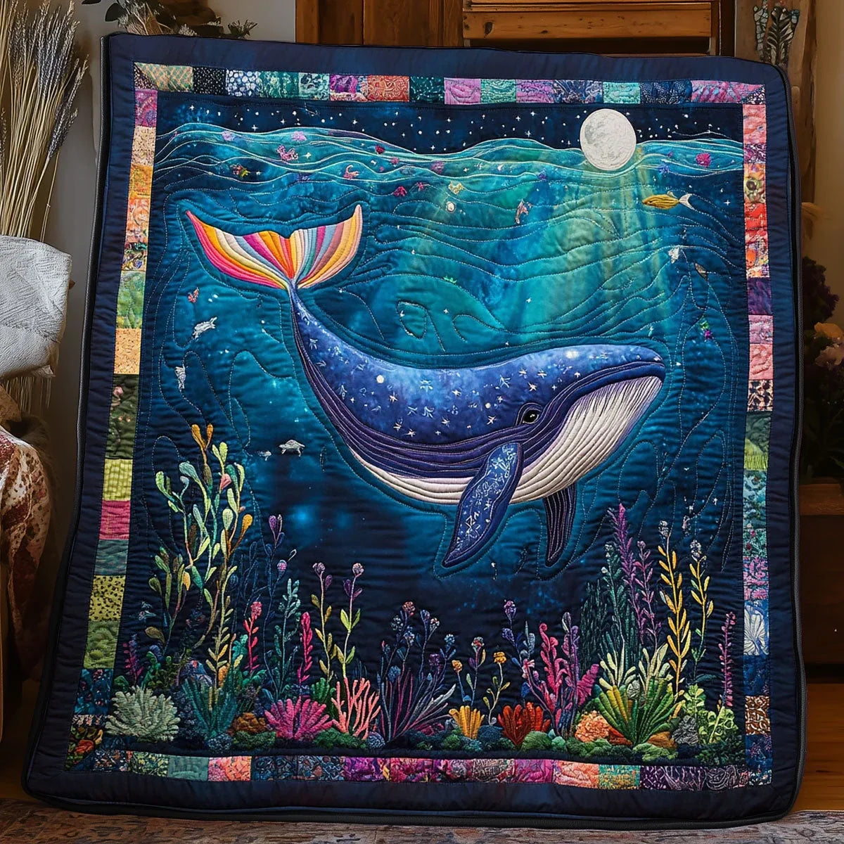 Under The Moon Whale Quilt Blanket