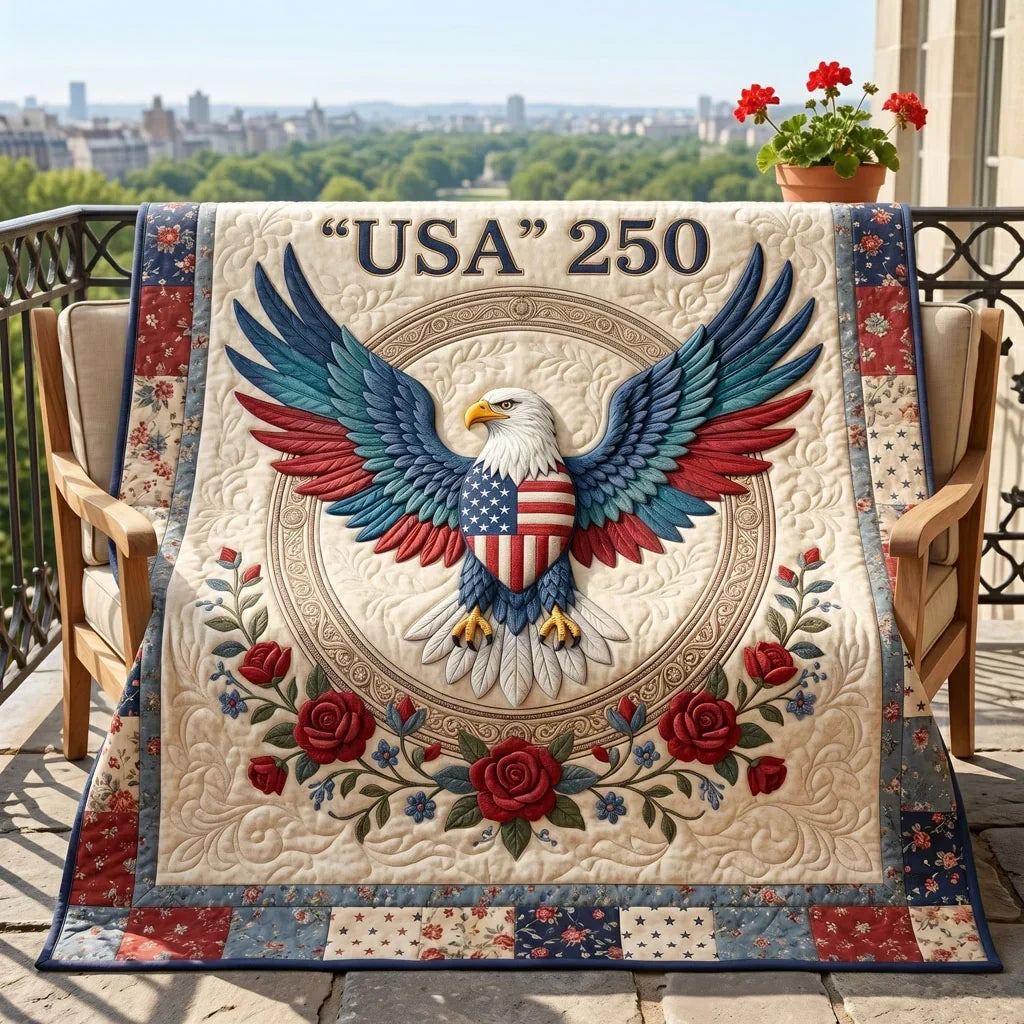 Usa 250 Patriotic Eagle Floral Quilt Blanket