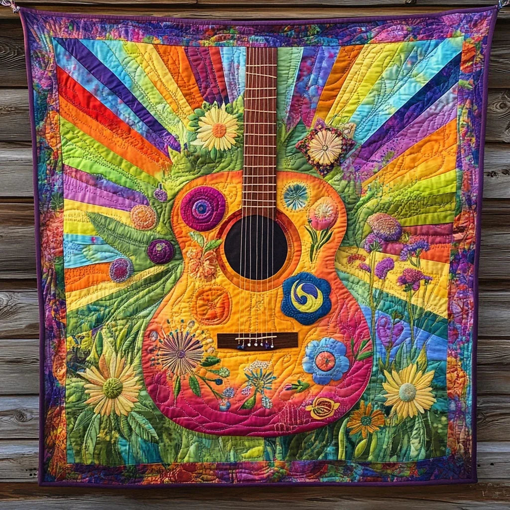 Vibrant Guitar Quilt Blanket