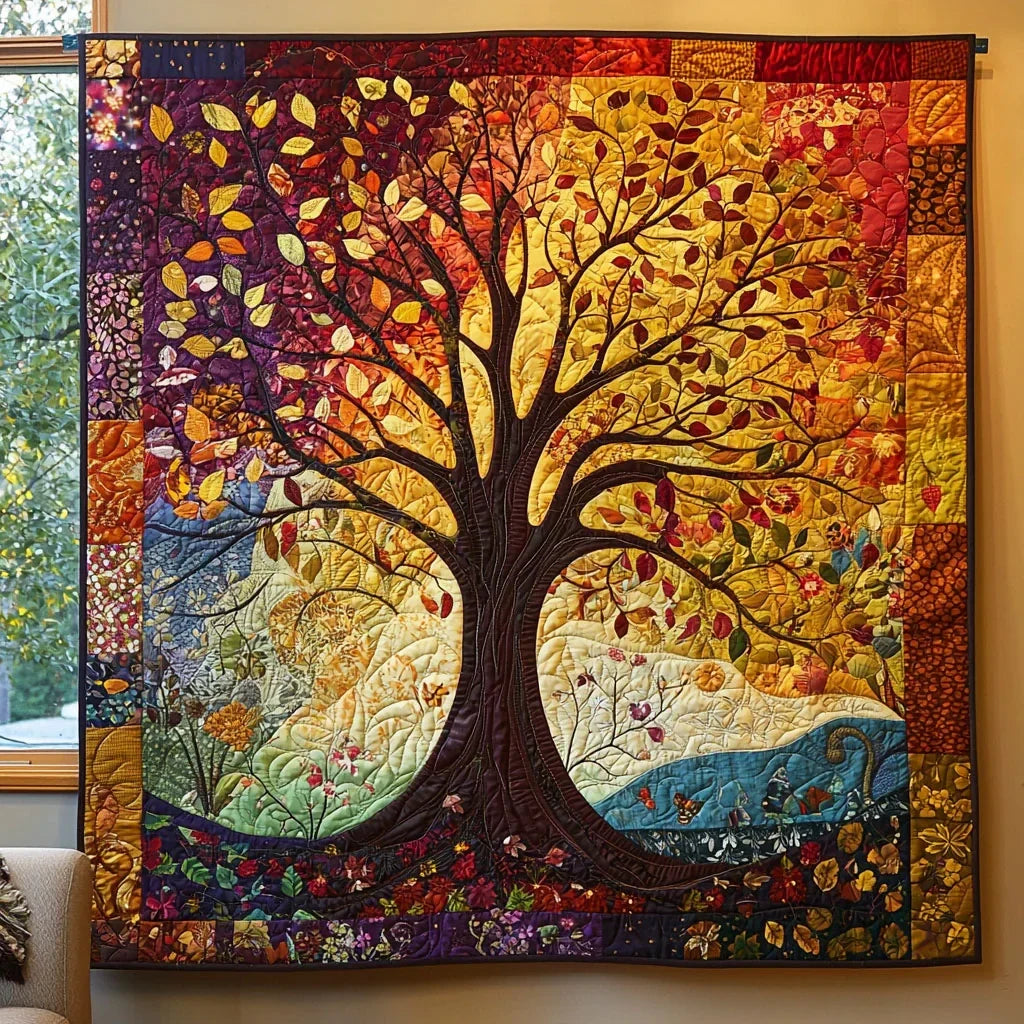 Vibrant Tree Of Life Quilt Blanket