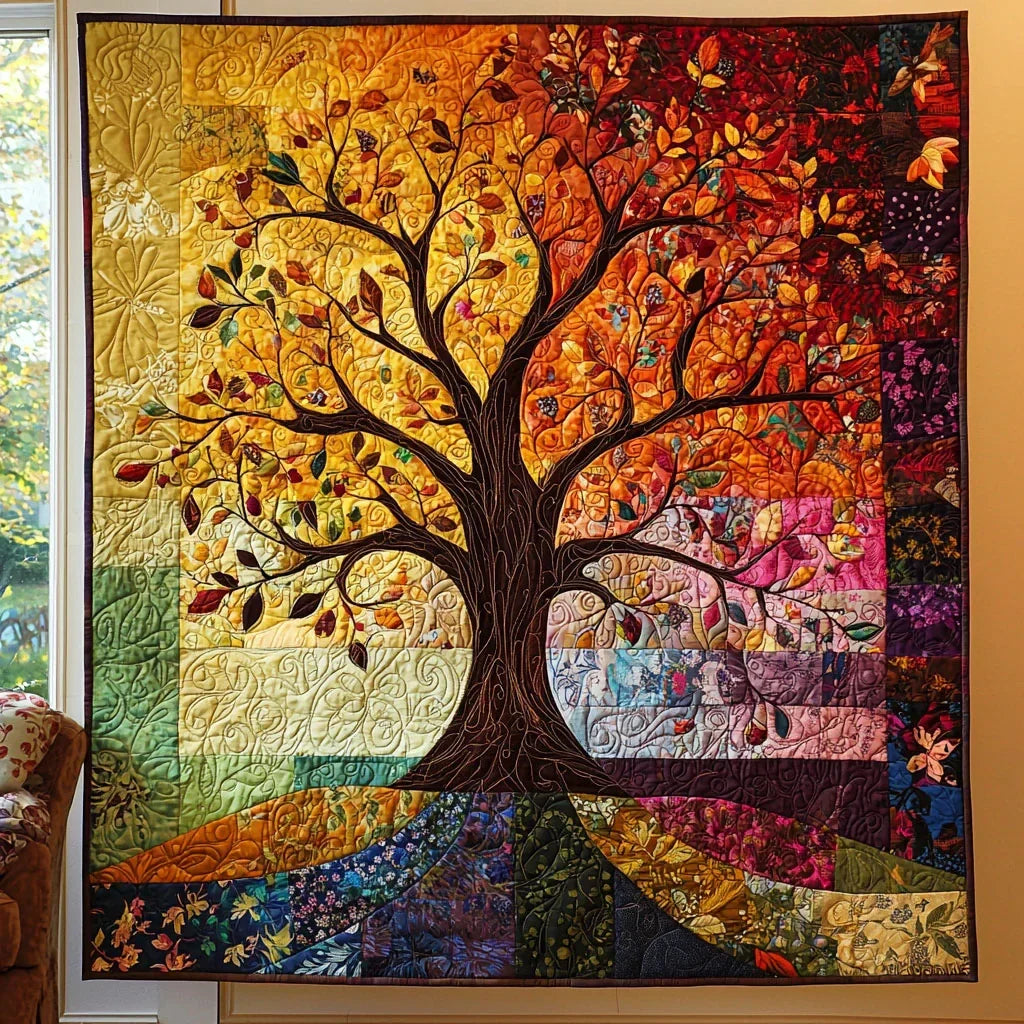 Vibrant Tree Of Life Quilt Blanket