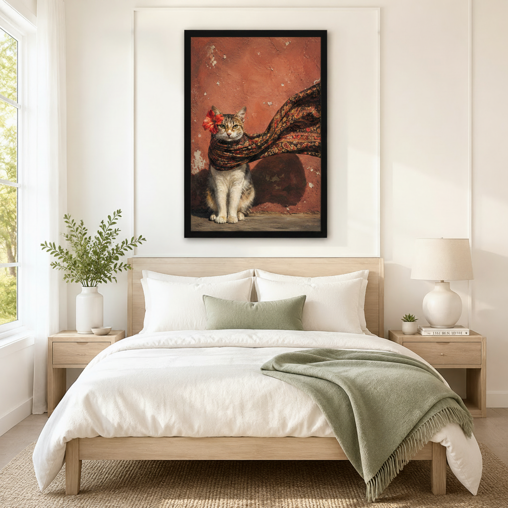 Bohemian Cat Portrait Vintage Canvas Wall Art