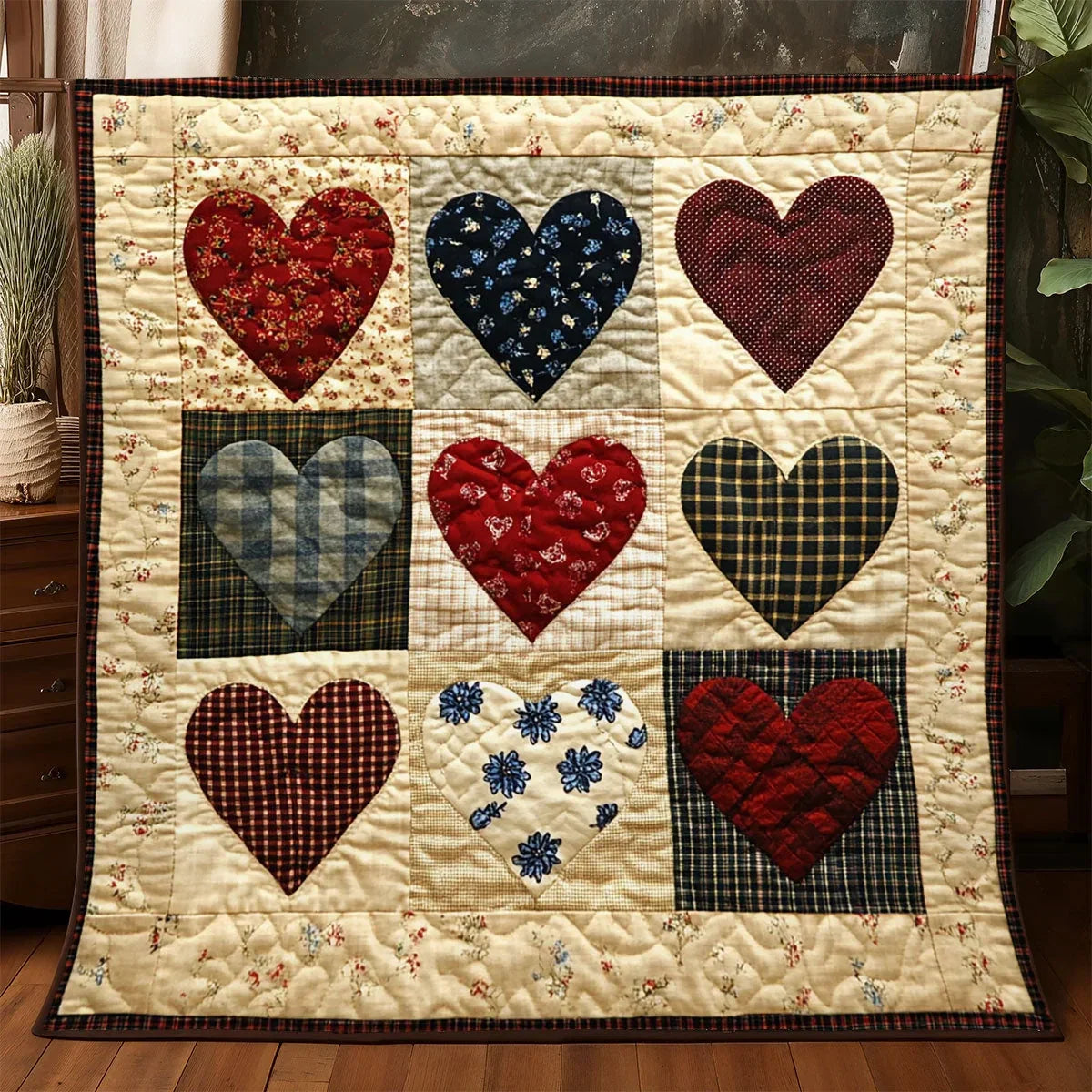 Vintage Heart Quilt Blanket