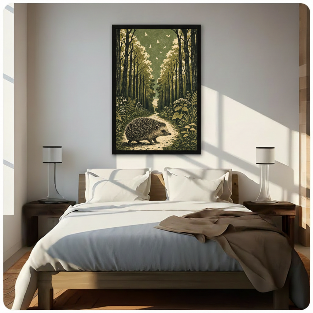 Hedgehog Forest Path Vintage Botanical Canvas Art