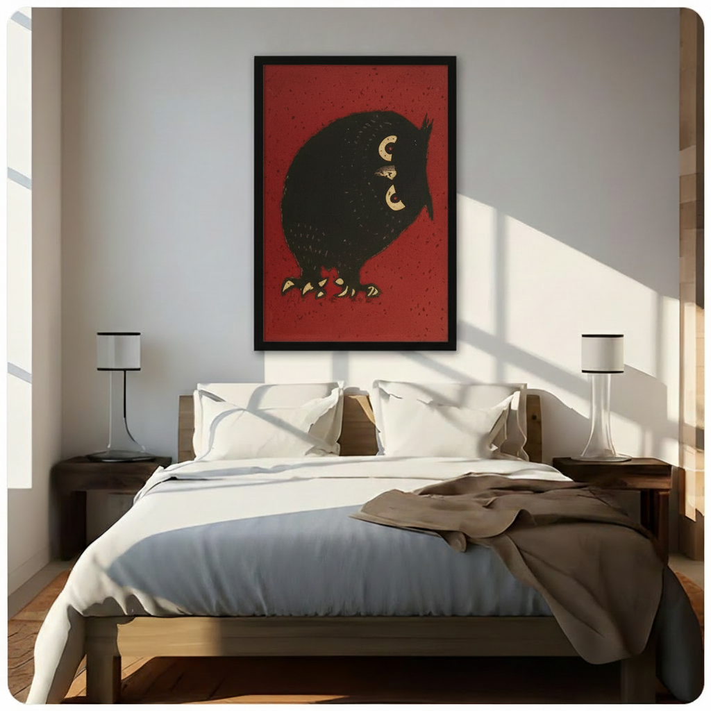 Vintage Japanese Owl Canvas Wall Art
