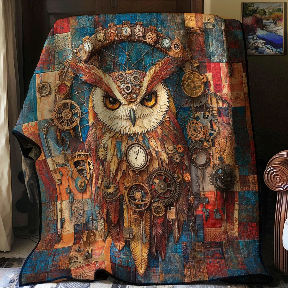 Vintage Owl Gear Quilt Blanket