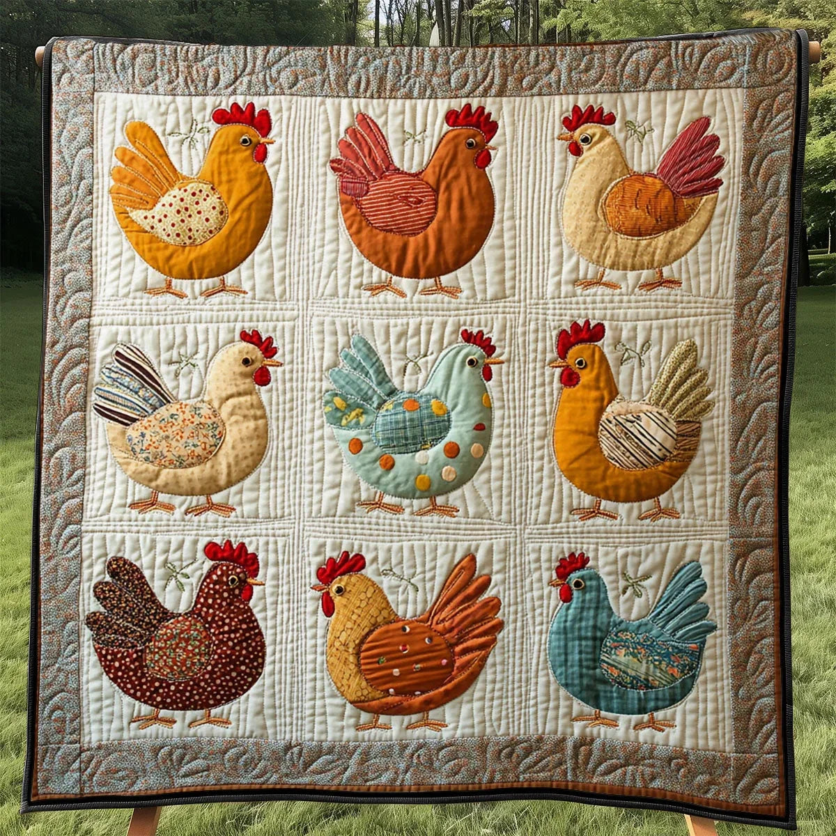 Vintage Patchwork Chicken Quilt Blanket