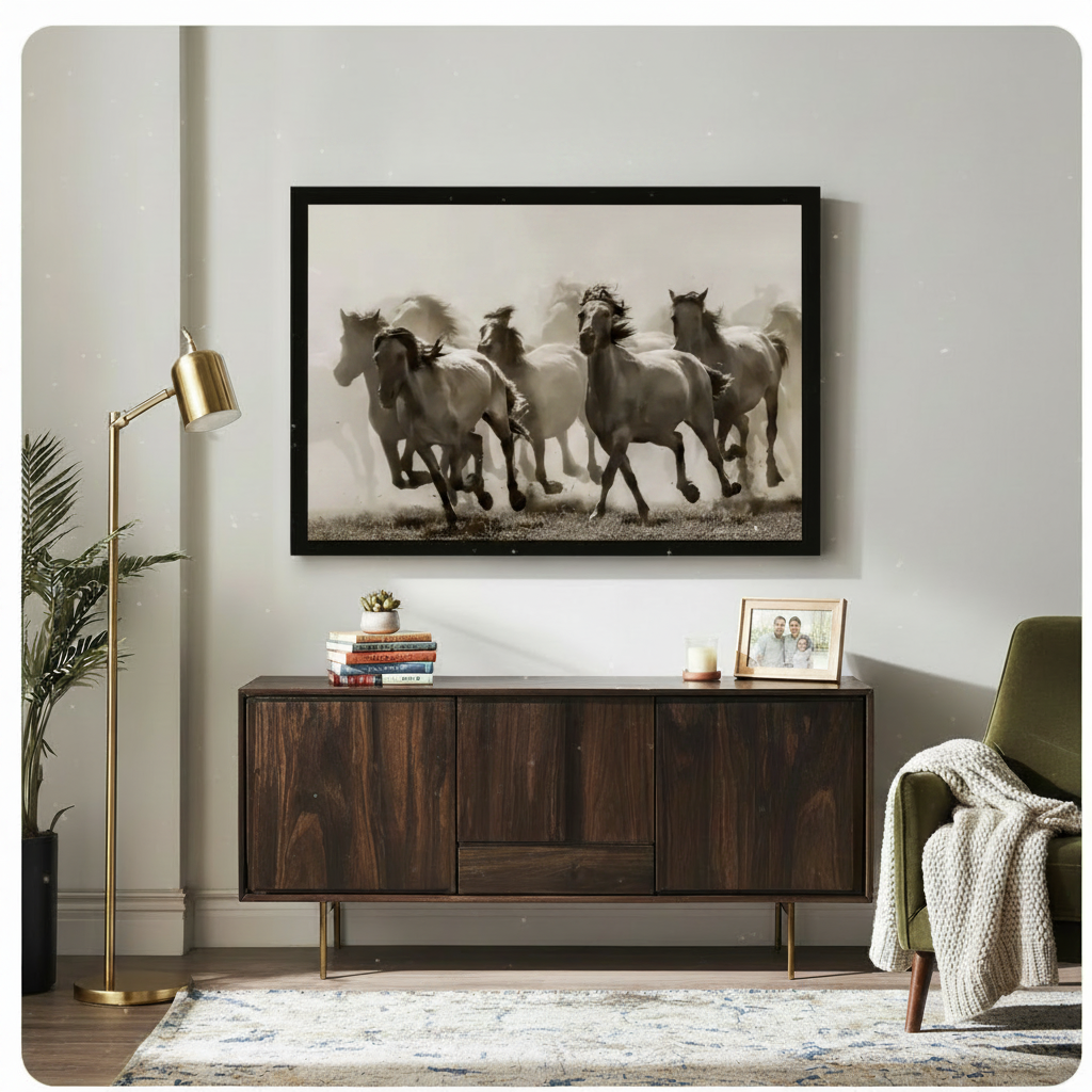 Wild Horses Running Sepia Canvas Wall Art