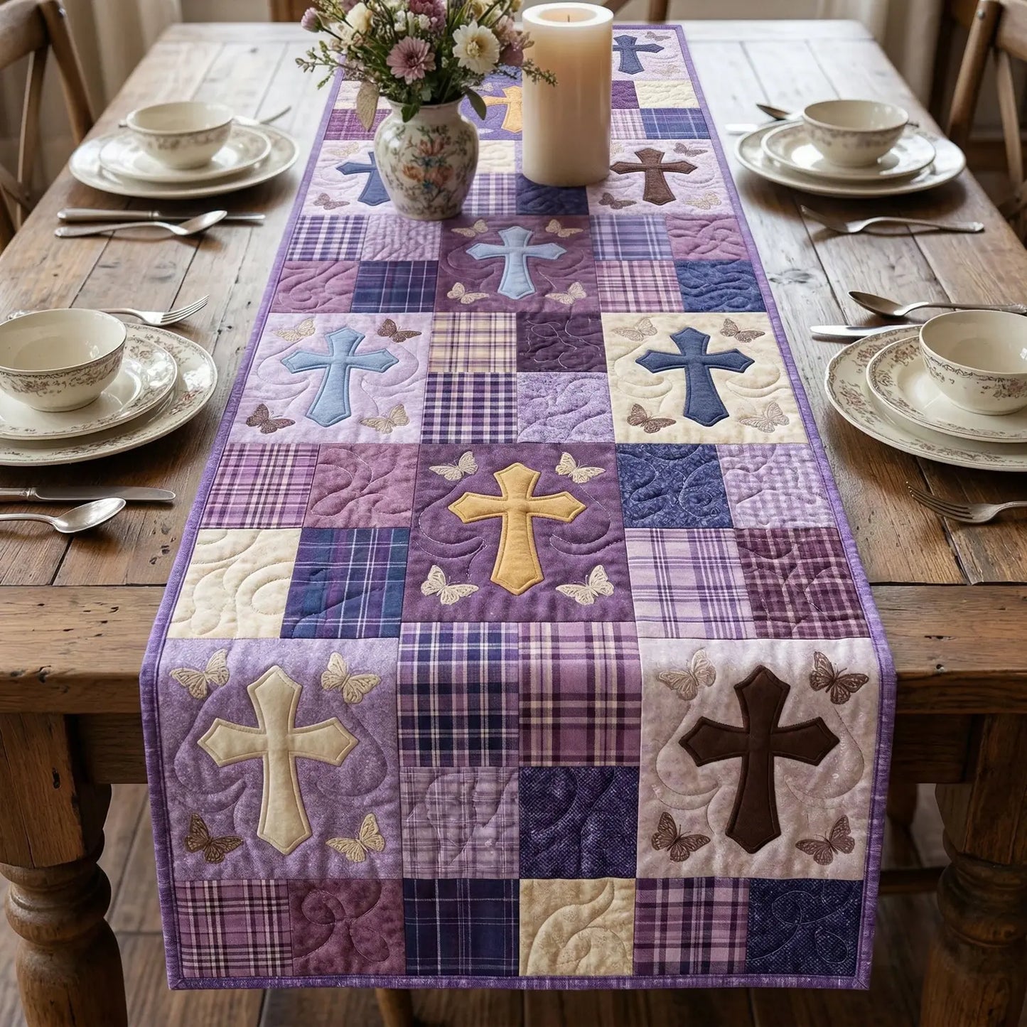 Violet Faith Quilted Table Runner