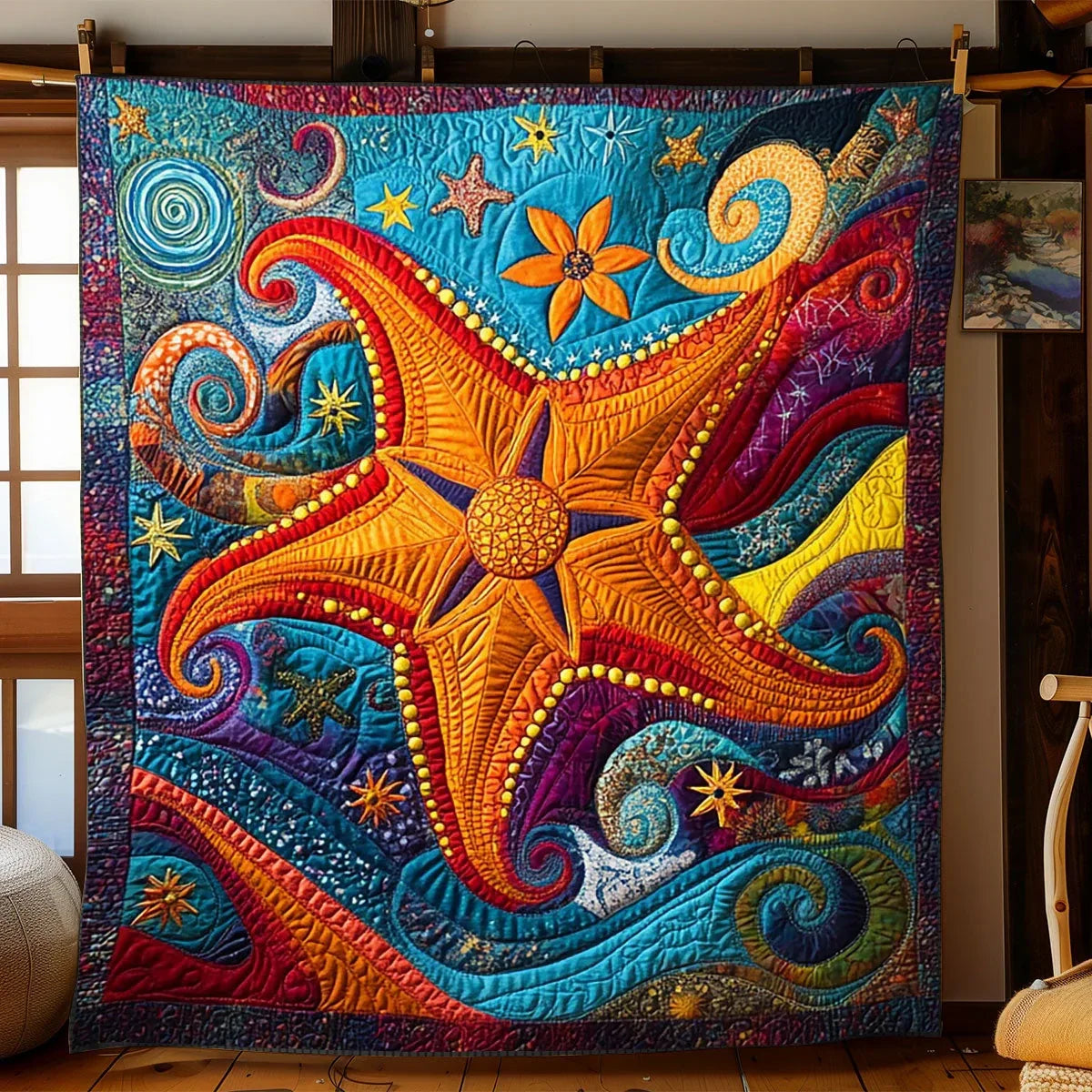 Vivid Starfish Quilt Blanket