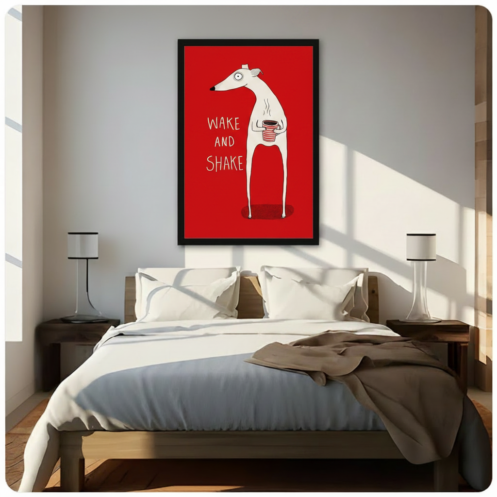 Wake and Shake Greyhound Red Canvas Art Wall Art