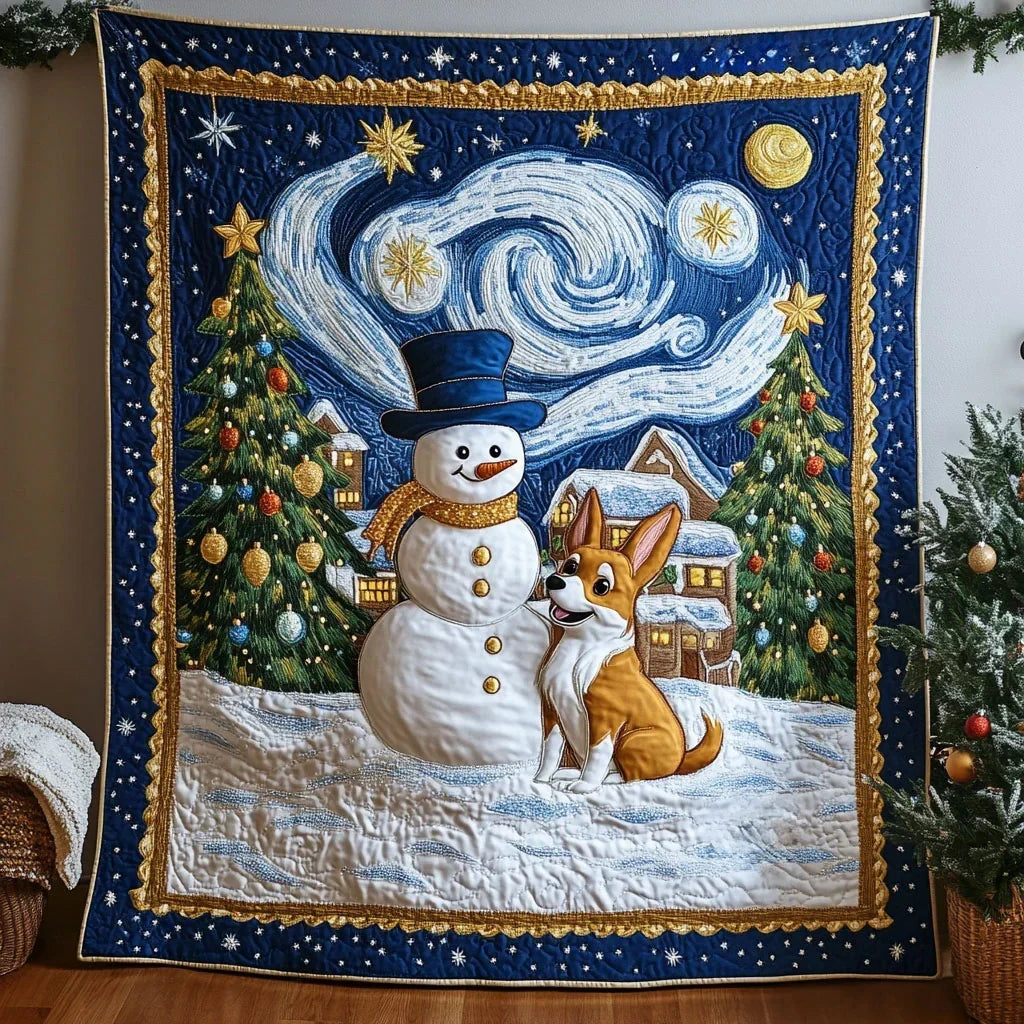 Warm Light Snowman Quilt Blanket