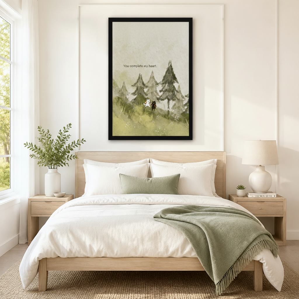 Cat Couple Forest Watercolor Love Quote Canvas Art