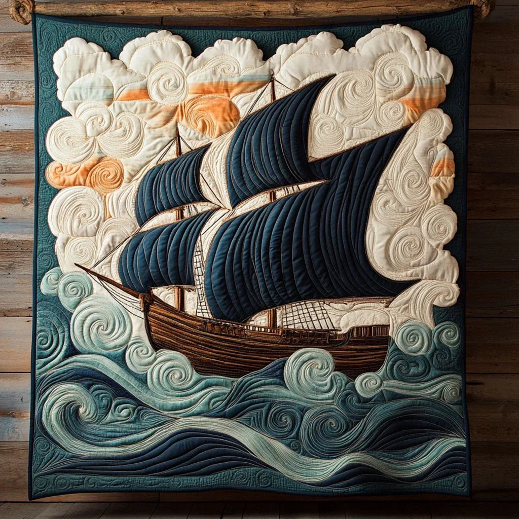 Wave And Sail Quilt Blanket