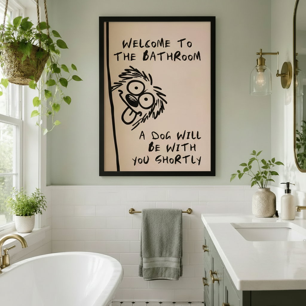 Crazy Dog Bathroom Quote Framed Canvas Art Wall Art