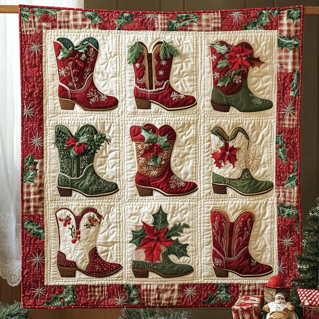Western Holiday Boots Quilt Blanket