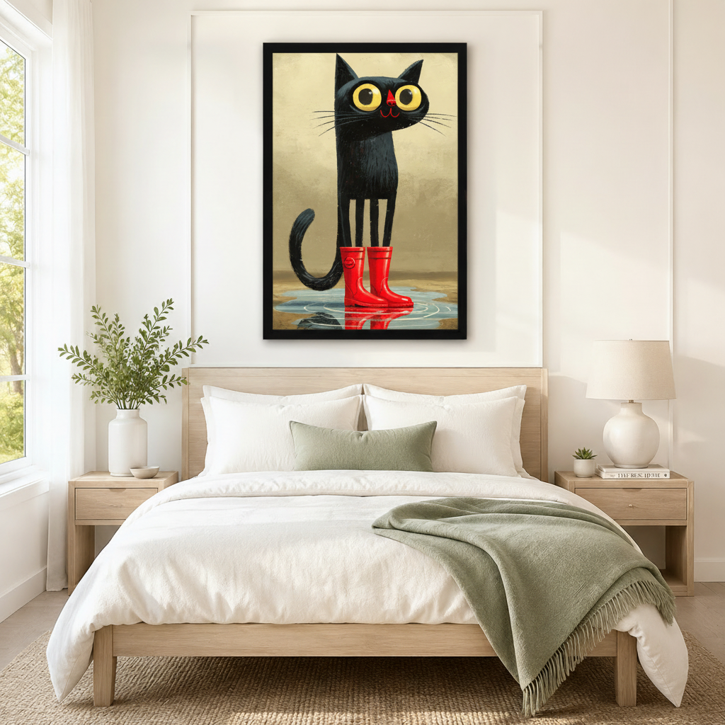 Black Cat Red Rain Boots Retro Canvas Wall Art