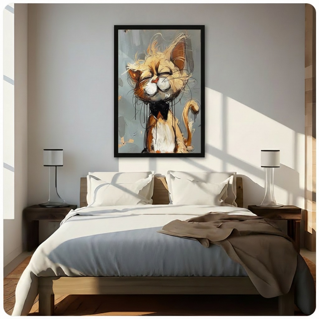 Smug Cat Whimsical Canvas Wall Art