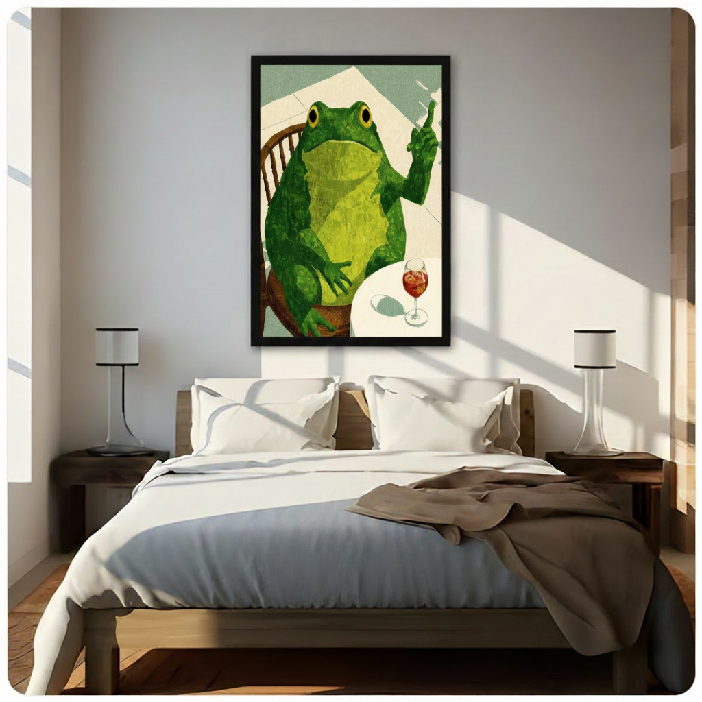 Frog Wine Chair Funny Canvas Wall Art