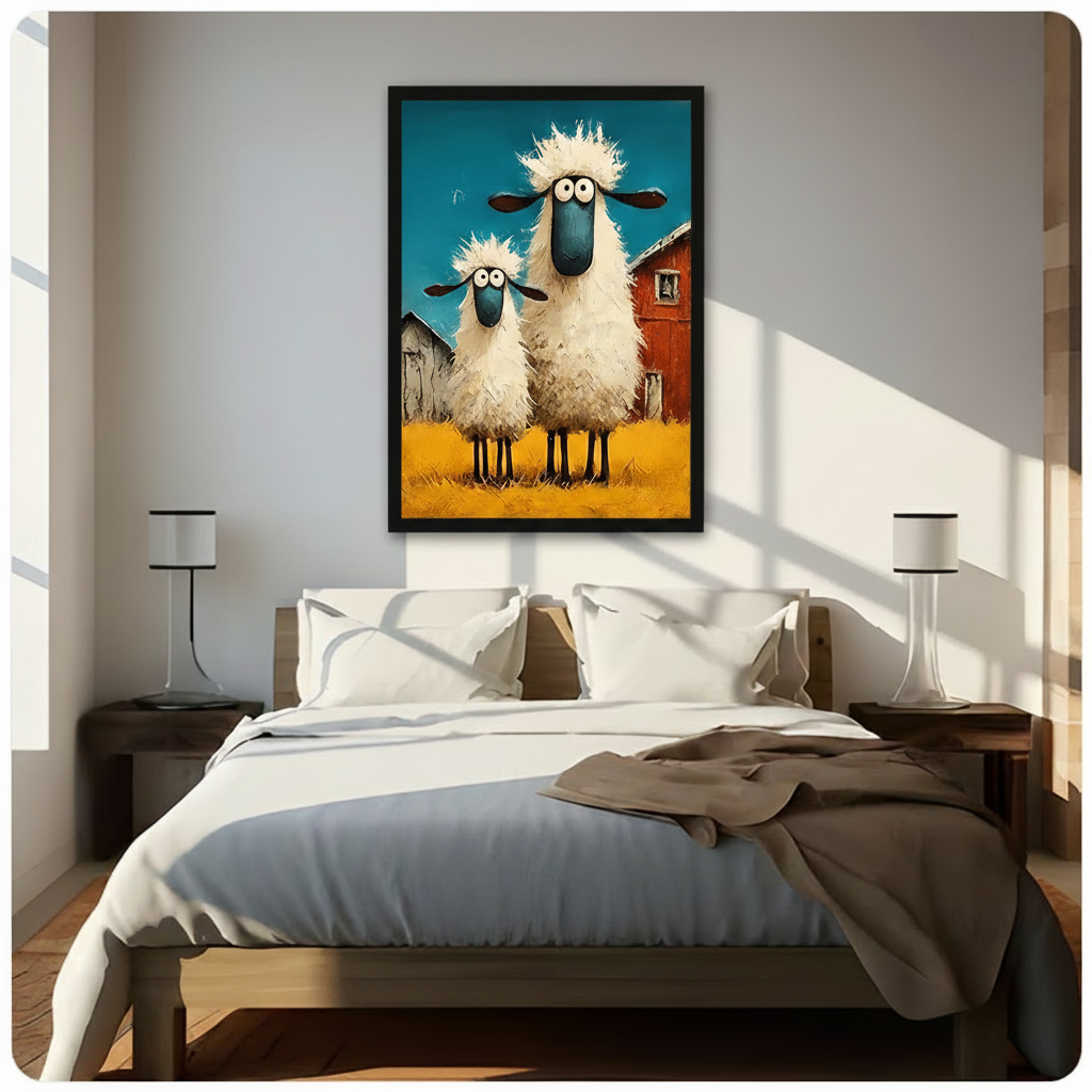 Funny Fluffy Sheep Farm Canvas Wall Art