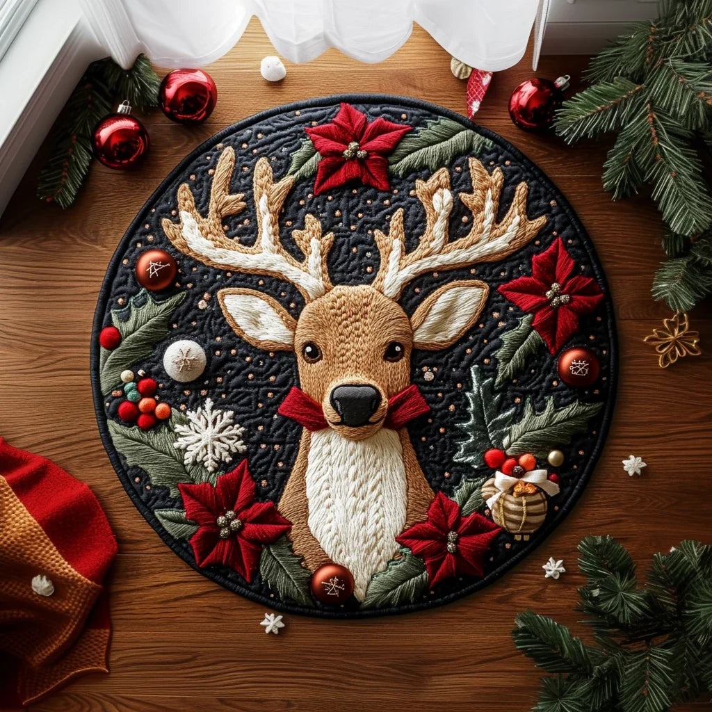 Whimsical Reindeer Quilted Round Mat