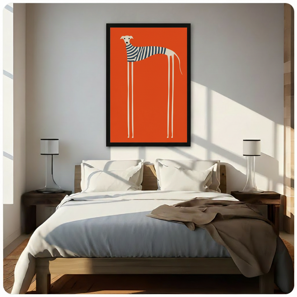 Minimalist Greyhound Striped Sweater Orange Canvas Wall Art